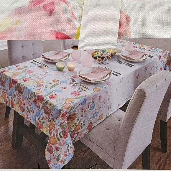Nicole Miller Pastel Tulips Tablecloth 60x84in Oblong - Picture 3 of 11